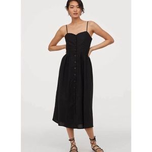 H&M Linen Blend Button-Front Long Black Dress